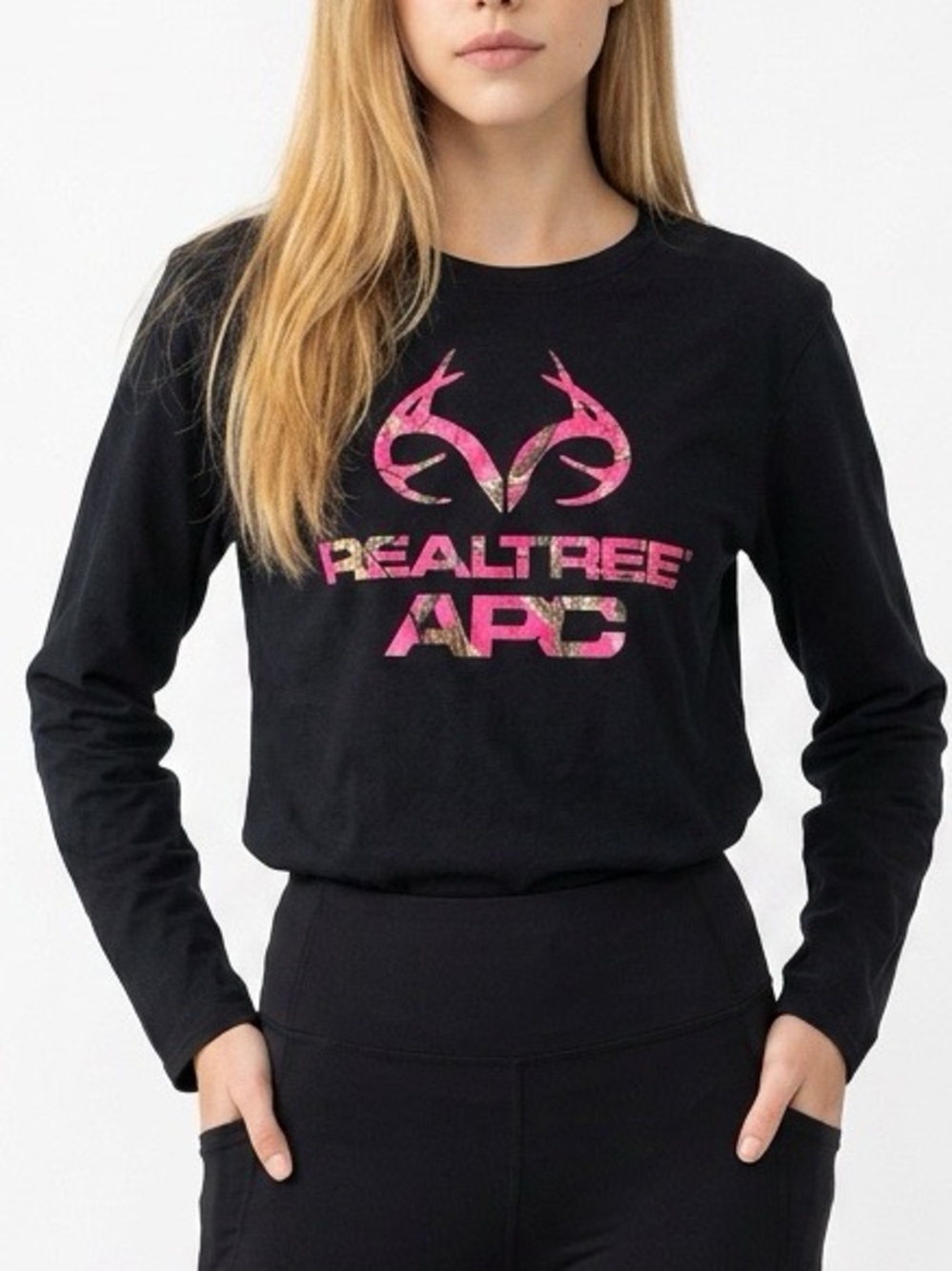 Realtree Women's Black Long-Sleeve Tee with Pink Logo
